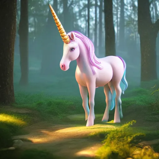 Image similar to a unicorn in a magical forest, 3 d render octane, trending on artstation