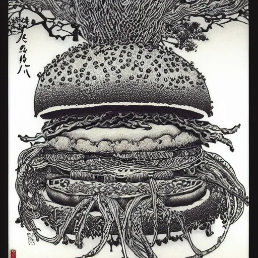 Image similar to intricate detailed burger by takato yamamoto