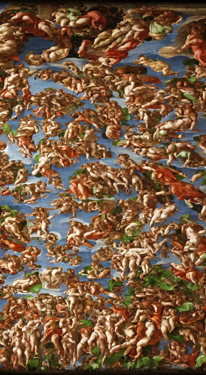 Image similar to a sistine chapel made of vegetables, 8 k, artstation, highdetailed