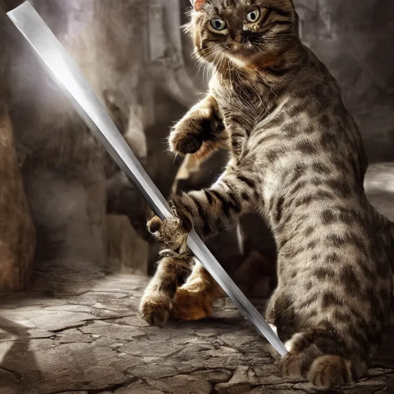 Image similar to an amazing award winning photo of a cat as a knight templar protecting the holy grail, very detailed and sharp, 4k hdr, cinematic masterpiece