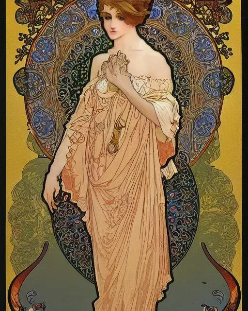 Image similar to a beautiful detailed ornate, ornamentation, elegant, beautifully soft lit, by mucha