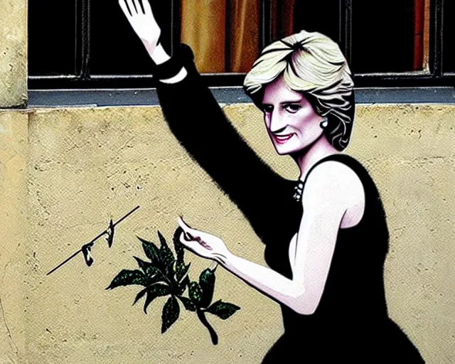 Image similar to lady diana, artwork by banksy