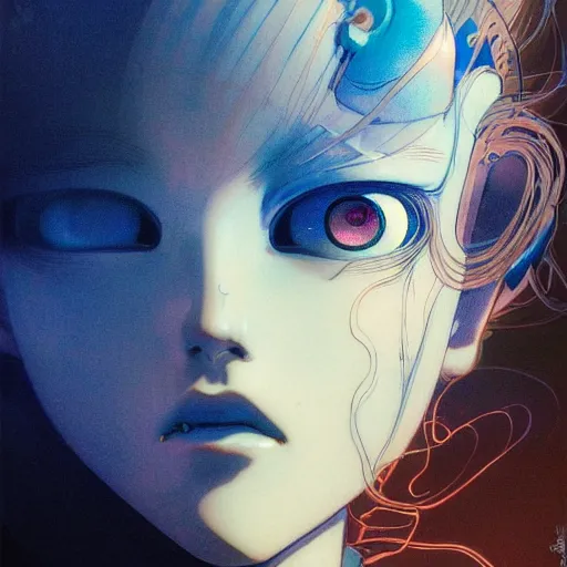 Prompt: prompt : blue portrait soft light painted by james jean and katsuhiro otomo, inspired by evangeleon anime, smooth face feature, intricate oil painting, high detail illustration, sharp high detail, manga and anime 1 9 9 0