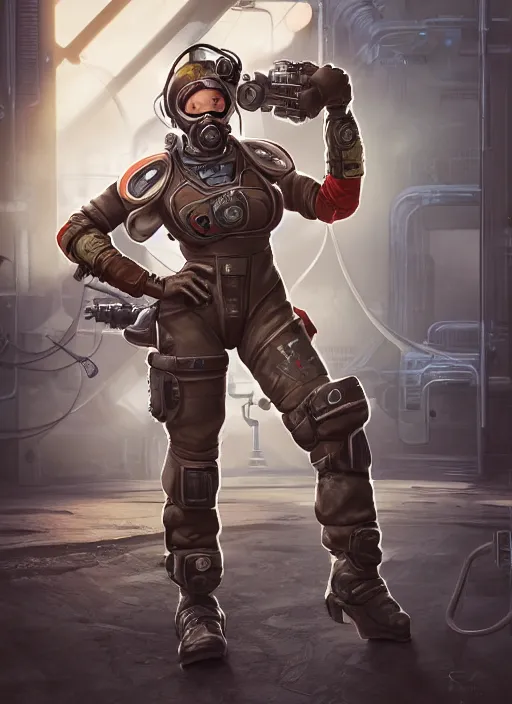 Prompt: character art of a female engineer wearing futuristic overalls, goggles, toolbelt, heavy-duty boots, gloves, sharp features, hair tied up in a bun, videogame character, Starcraft 2, Factorio, Gears of War, highly detailed full-body art, futuristic, serious, concentrated, industrial aesthetic, highly detailed, photo realistic, technical atmosphere, 8K, octane render, unreal engine