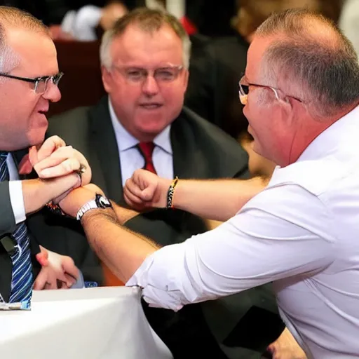 Image similar to scott morrison vs anthony albanese arm wrestle