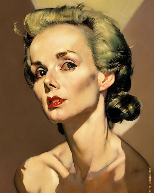 Image similar to head and upper body portrait of elegant striking mature space woman by norman rockwell, roberto ferri, daniel gerhartz, edd cartier, jack kirby, howard v brown, ruan jia, tom lovell, frank r paul, dean cornwell, astounding stories, amazing, fantasy, other worlds