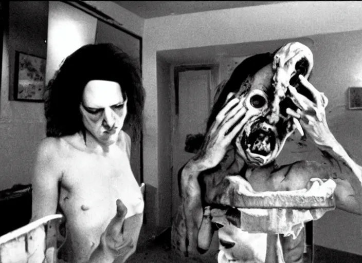 Prompt: disturbing 1 9 8 0 photography of a house horror film practical fx directed by david cronenberg and ridley scott