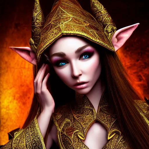 Prompt: beautiful elf with ornate robes, highly detailed, 4k, HDR, smooth, sharp focus, hyper realistic, high resolution