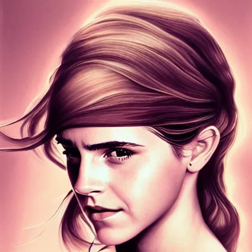 Image similar to emma watson playing with her hair, hyperrealistic, artgerm