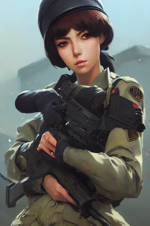 Image similar to a ultradetailed beautiful panting of a stylish swat woman, oil painting, by ilya kuvshinov, greg rutkowski and makoto shinkai