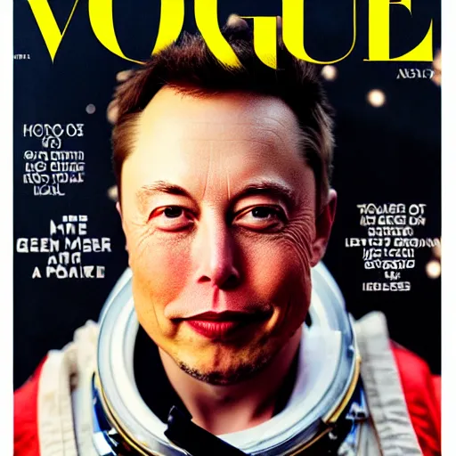 Image similar to a portrait of elon musk as an astronaut in mars, vogue magazine cover, highly detailed