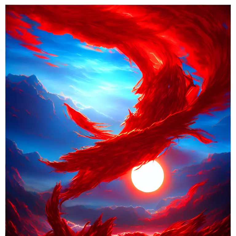 Prompt: crimson and azure become as the sun; detailed, best on artstation, epic, masterpiece