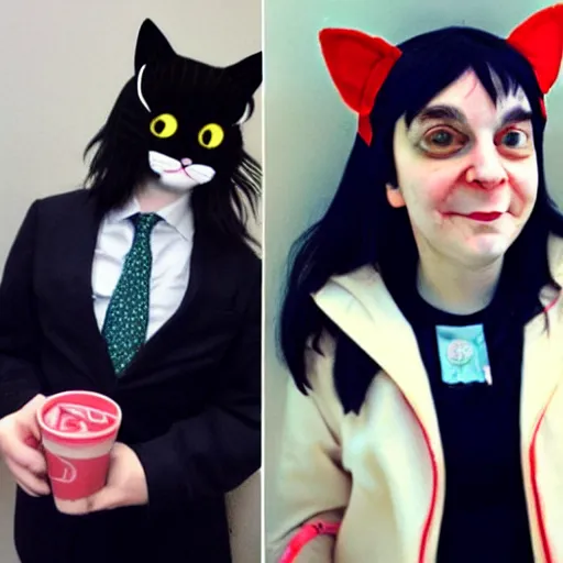 Image similar to cute looking martin shkreli cosplaying a girl with cat ears