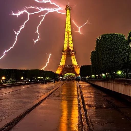 Image similar to the eiffel tower during a lightning storm