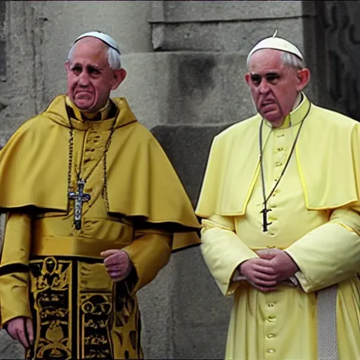 Image similar to the popes evil twin, horrific, yellow demonic eyes