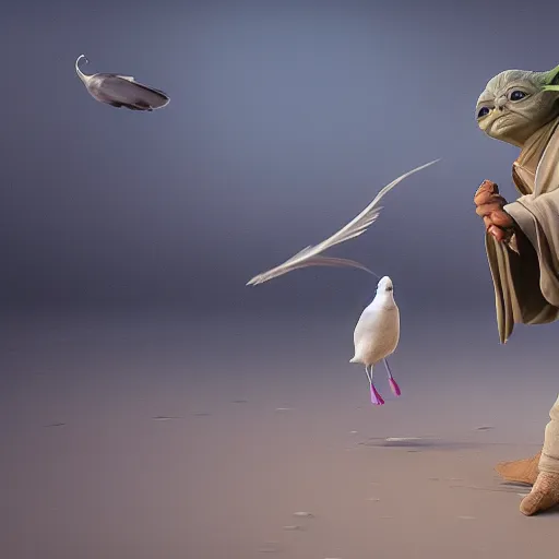 Image similar to Yoda smacking a seagull with a stick, hyperdetailed, artstation, cgsociety, 8k