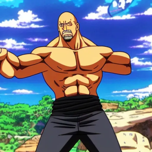 Image similar to dwayne johnson in the style of one piece anime