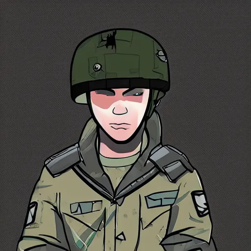 Prompt: killer future soldier peering into the abyss, high quality digital art, cell shading
