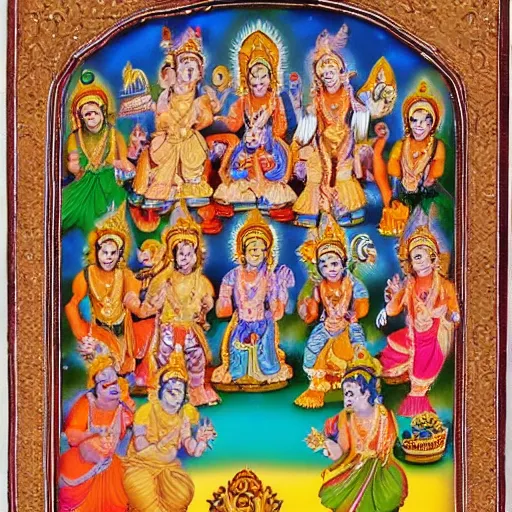 Prompt: photograph of Hindu gods bowing to Jesus