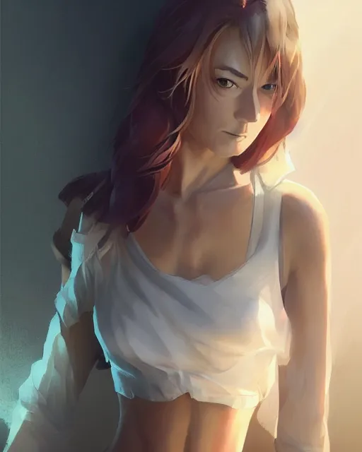 Prompt: yvonne strahovski, sexy outfit, medium shot, visible face, detailed, perfectly shaded body, atmospheric lighting, by makoto shinkai, stanley artgerm lau, wlop, rossdraws