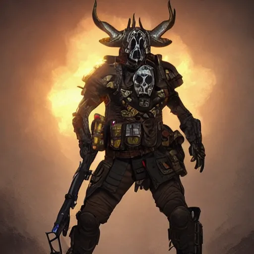 Image similar to a golden skull face triceratops warrior, by adi granov, apex legends character portrait, hero pose, cinematic lighting, highly detailed, wide angle dynamic action portrait, digital illustration, rendered in unreal engine 5.