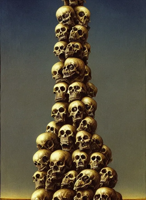 Image similar to a tower of skulls. highly detailed painting by zdzisław beksinski and henry fuseli. 8 k