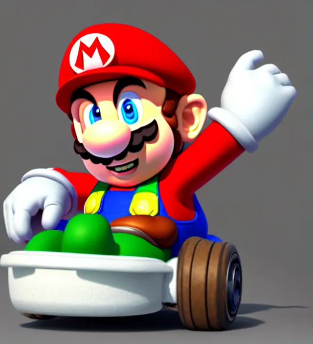 Prompt: studio 3 d render of a new mario kart character, white background, perfectly shaded, trending on artstation, octane render, unreal engine 5 render