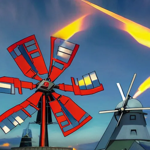 Image similar to gundam as dutch windmill in gundam anime, gundam is windmill shaped, dutch windmill gundam