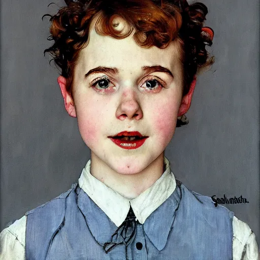 Image similar to Sophia Lillis portrait by Norman Rockwell,