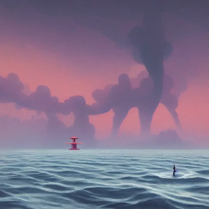 Prompt: a beautiful painting of a torii at sea by simon stalenhag and zdzisław beksinski and rene magritte and greg rutkowski, in style of digital art. hyper detailed, sharp focus, soft light. unreal engine 5. ray tracing. trending on artstation