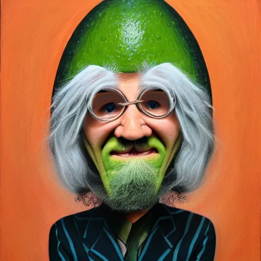 Prompt: the anthropomorphic avocado billy connolly by john byrne, photorealistic oil on canvas