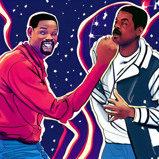 Prompt: a detailed illustration of will smith slapping chris rock in the style of jojo