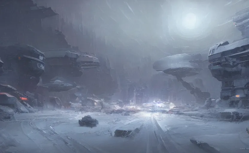 Image similar to homeworld, foundation colony, snow storm, artstation, by paul chadeisson