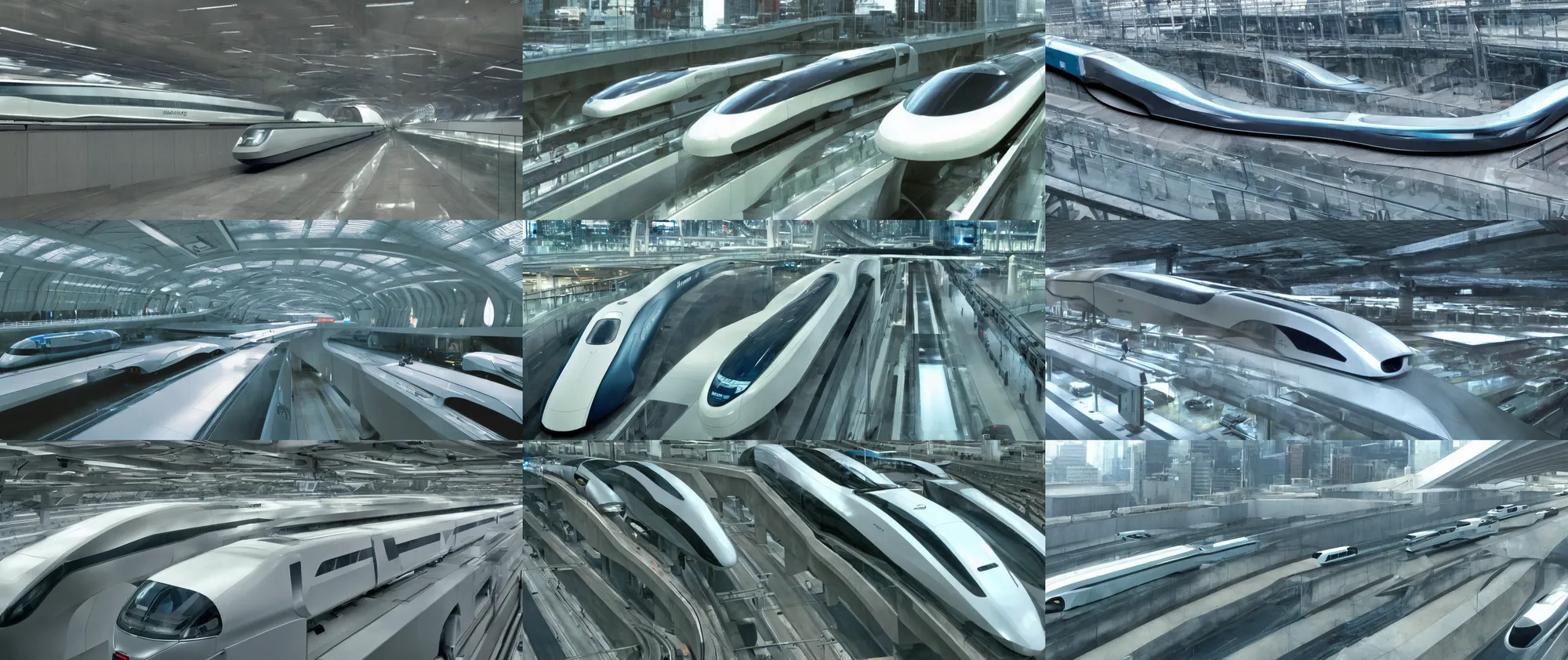 Prompt: maglev vehicles on maglev roads from the movie Minority Report,