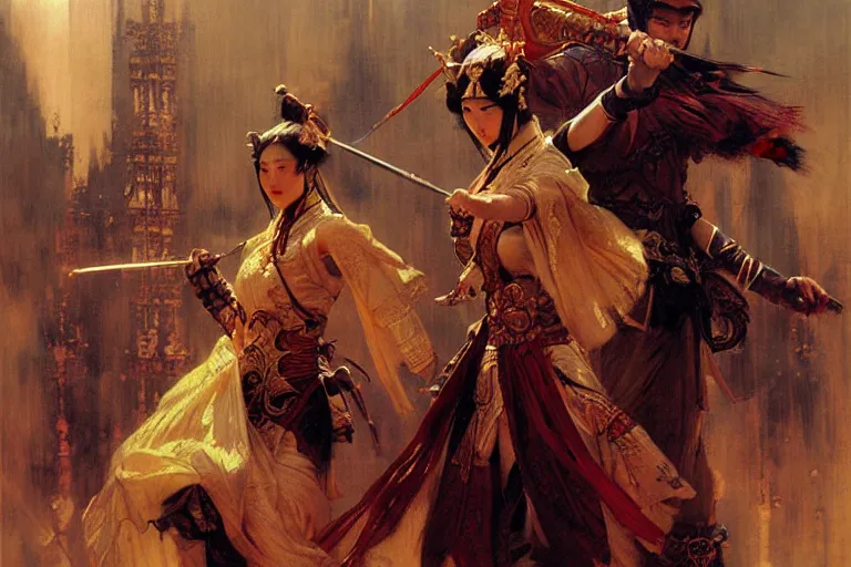 Image similar to wuxia, steampunk, painting by gaston bussiere, craig mullins, j. c. leyendecker