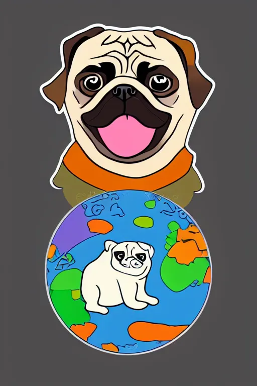 Image similar to Pug as a planet, sticker, colorful, illustration, highly detailed, simple, smooth and clean vector curves, no jagged lines, vector art, smooth