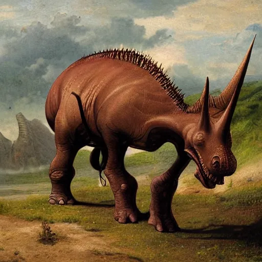 Prompt: a triceratops by adolphe millot