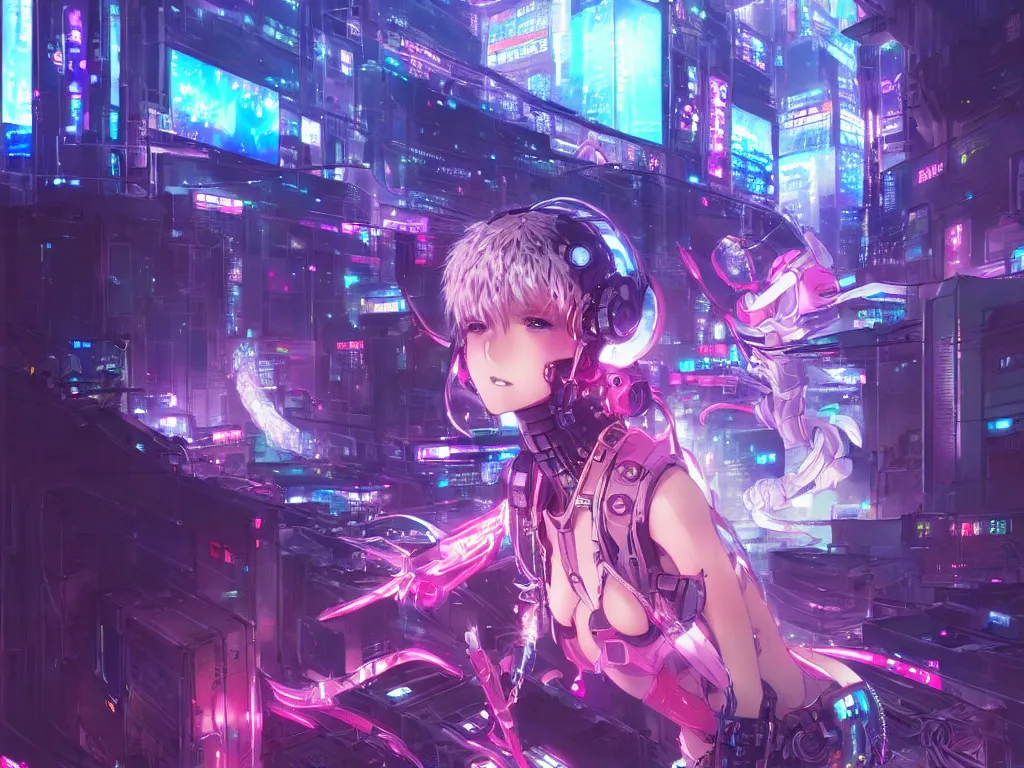 Image similar to anime key visual of futuristic cyber warrior girl, on cyberpunk neon light tokyo rooftop, ssci - fi and fantasy, intricate and very beautiful, highly detailed and digital painting, concept art, smooth, illustration, art by rongzhen luo, rossdraws and huaixuan xiang and wlop