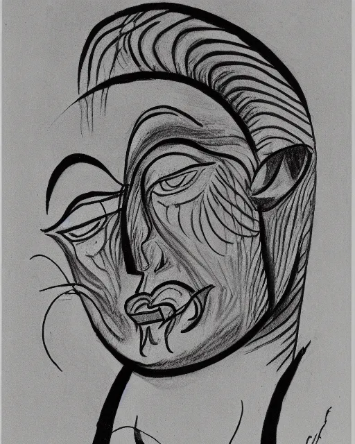 Image similar to Portrait of a demon. Line drawing by Jean Cocteau.