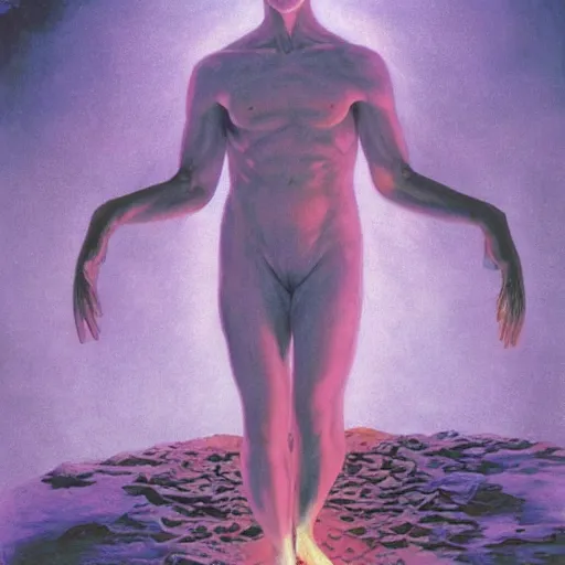 Image similar to a powerful psychic man emitting psychic powers, by wayne barlowe,