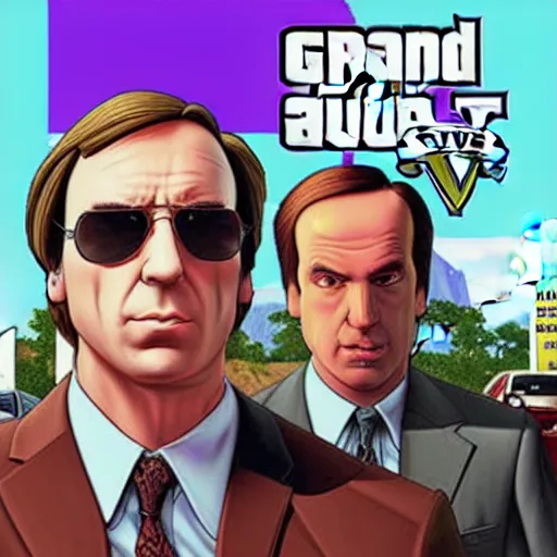 Prompt: saul Goodman, grand theft auto, cover art, very very very high quality