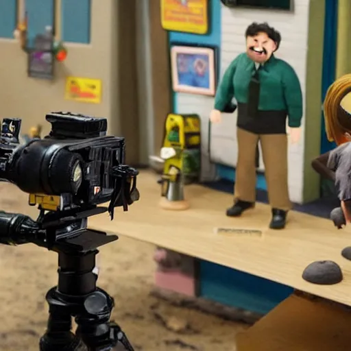 Image similar to a award winning closeup photo of a stopmotion animation filming set of brooklyn nine - nine