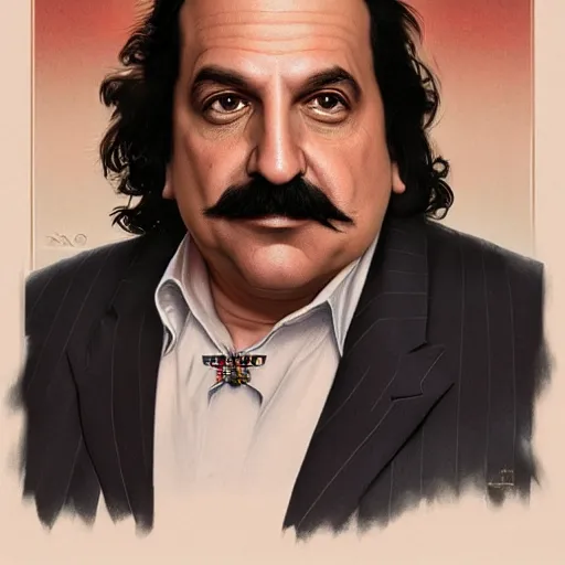 Image similar to handsome Ron Jeremy as President of United States of America as GTA character, sci-fi fantasy, closeup, D&D, intricate, elegant, highly detailed, digital painting, artstation, concept art, matte, sharp focus, illustration, art by Artgerm and Greg Rutkowski and Alphonse Mucha