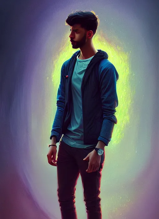 Image similar to handsome young man with black medical, half body shot, path traced, highly detailed, high quality, digital painting, alena aenami, lilia alvarado, shinji aramaki, karol bak, alphonse mucha, tom bagshaw