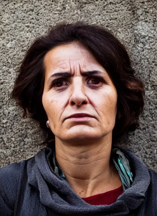 Prompt: close up portrait of beautiful 30-years-old Italian woman, candid street portrait award winning