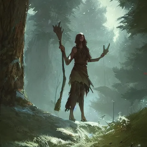 Image similar to Tree druid, axe in hand, in the forest, dungeons and dragons, by Greg Rutkowski, digital art, trending on artstation