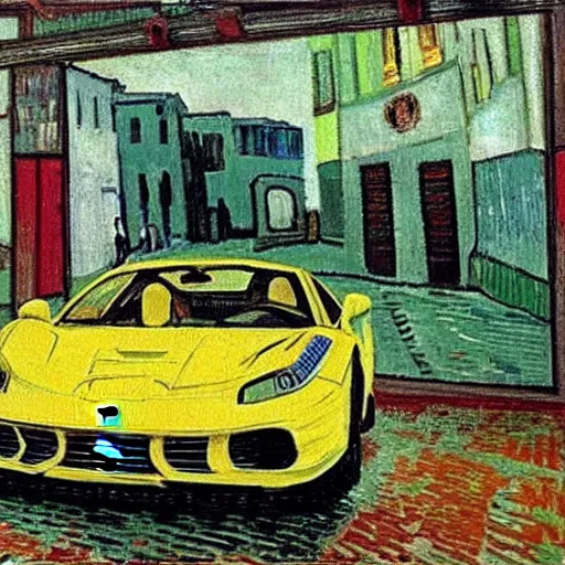 Prompt: a ferrari as painted by vincent van gogh