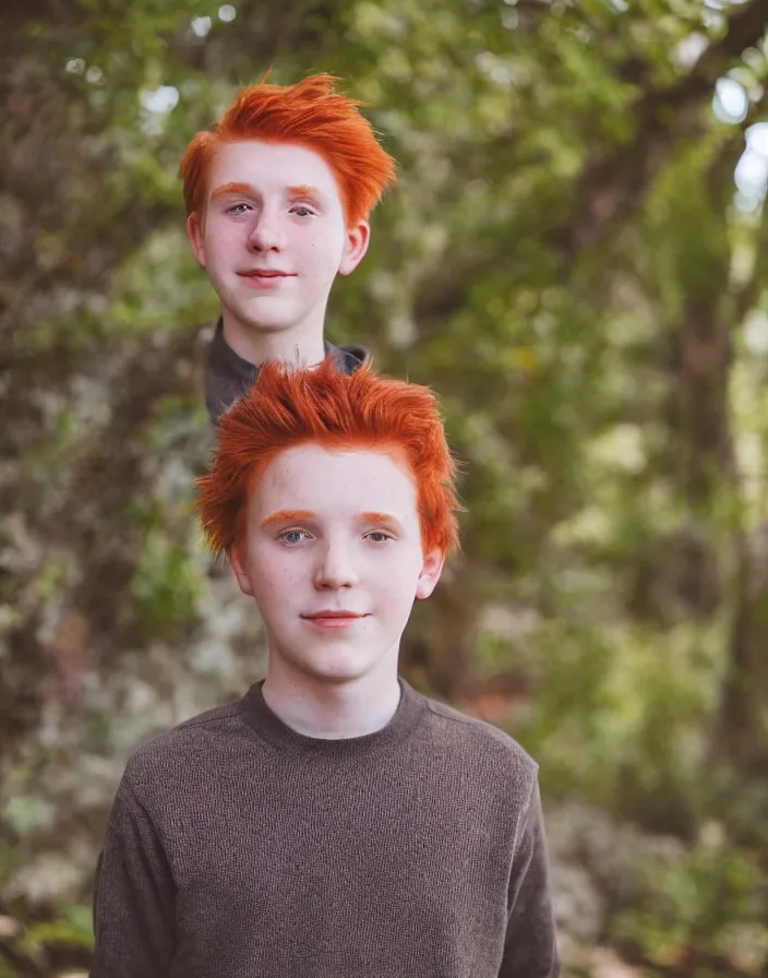 Image similar to portrait of a15 year old red-haired boy, f2.8 50mm lens, canon