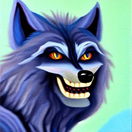 Prompt: a werewolf, but as a spherical blueberry, oil on canvas, furry art, soft colors