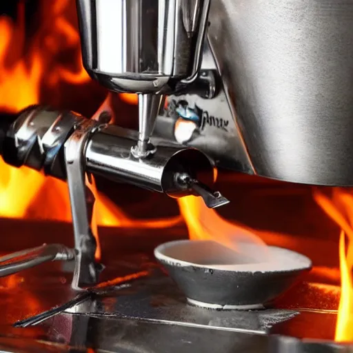 Prompt: besca coffee roaster machine on fire